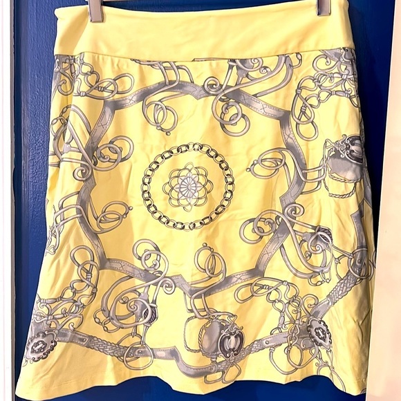 Women’s J. McLaughlin Yellow & Gray Chain Print Side Zipper Skirt Size 6 - Picture 6 of 9